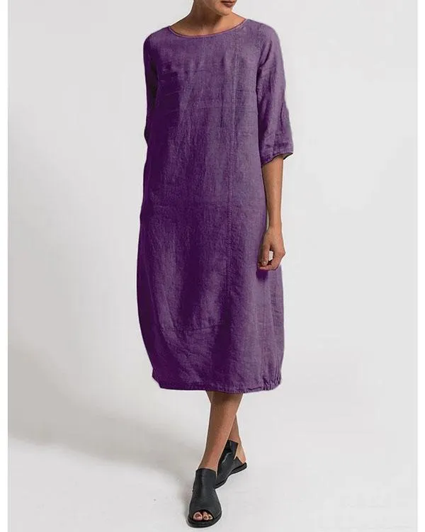 Women Linen Cotton Plus Size Dresses Daytime Solid Dresses