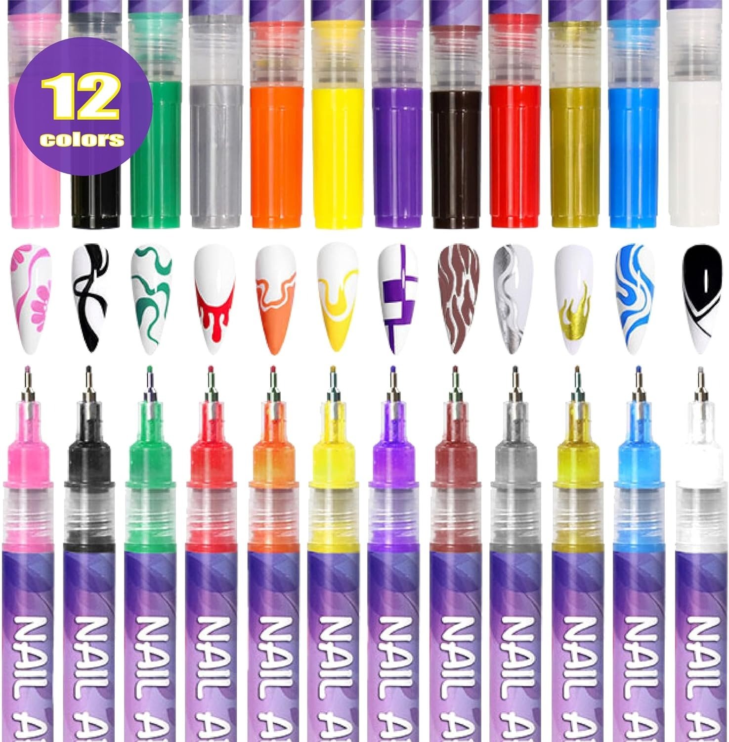 🔥🎨12 Colors Nail Art Pens Set