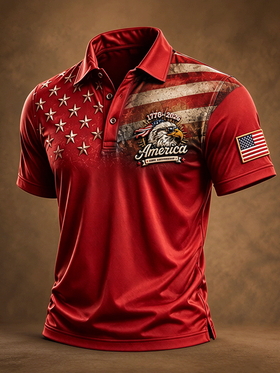 Stars and Stripes Polo Shirt 4th of July Patriotic Casual Style Short Sleeve Tee for Men