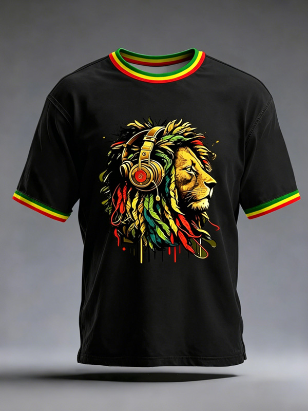 Men's Reggae Art Lion Print Casual T-Shirt