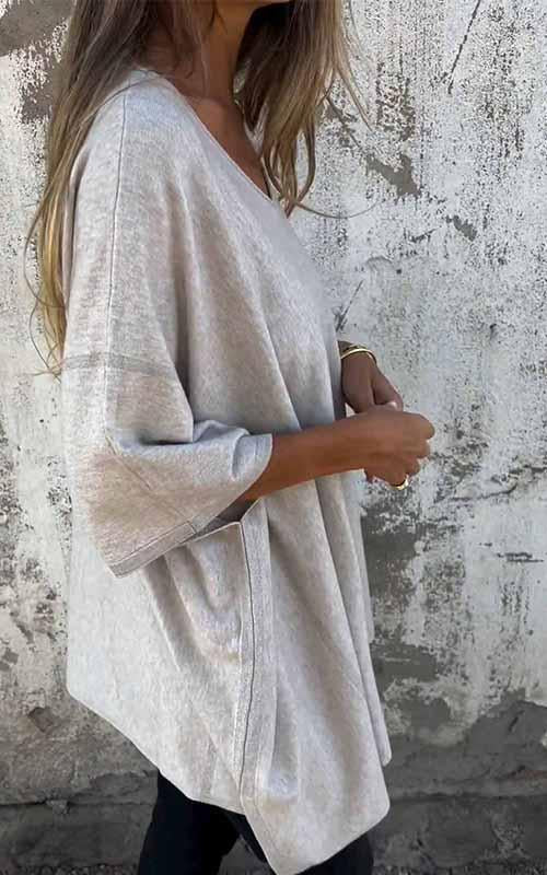Women's V-neck Solid Color Medium Sleeved Top