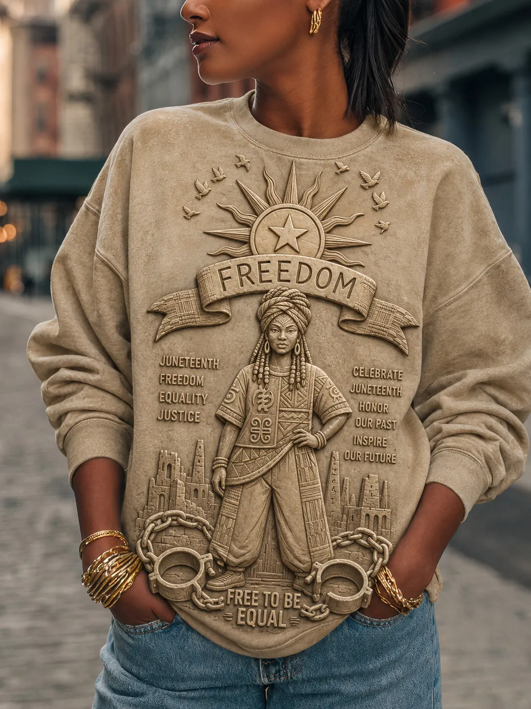 Women's Juneteenth Freedom Equality Justice African Print Long Sleeve Thin Sweatshirt