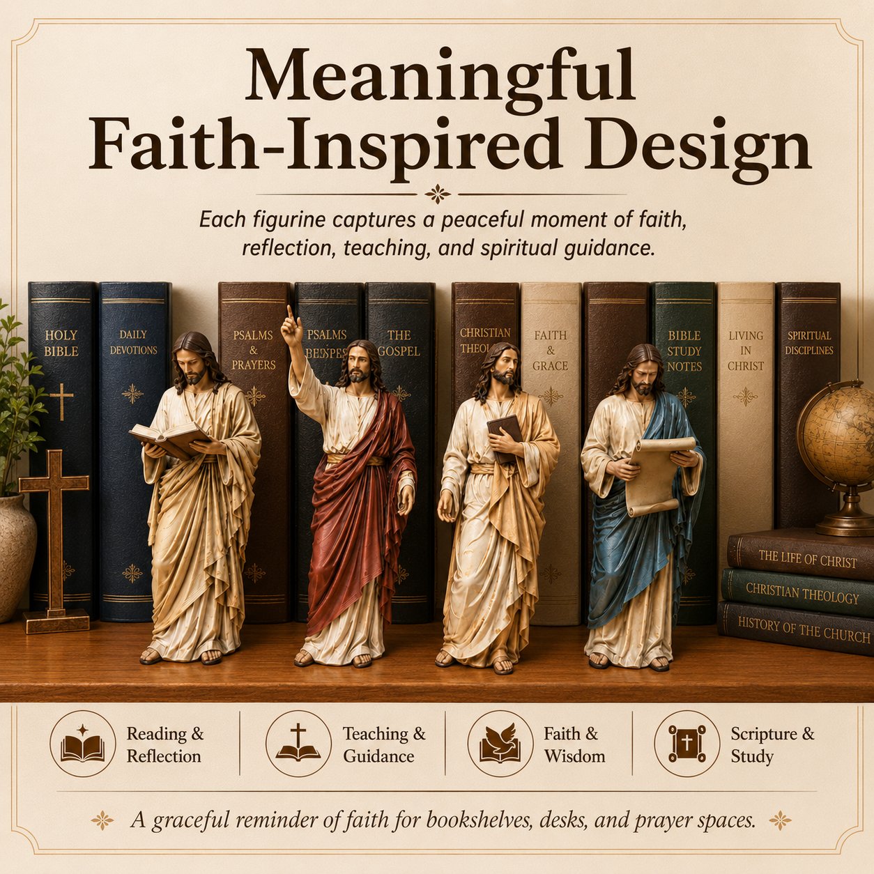 ✝️Jesus Figurine Bookshelf Decor Set🙏Sacred Companions for Your Daily Walk of Faith📚