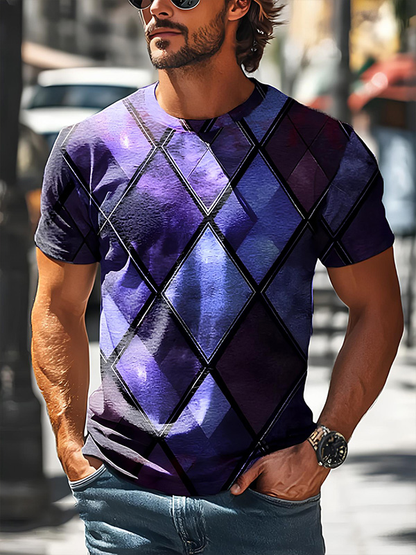 Men's Geometric Art Rhombus Print Casual T-Shirt