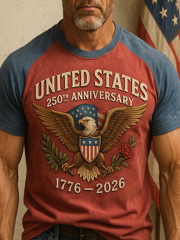 Men's Retro Independence Day Eagle Art Print Casual T-Shirt