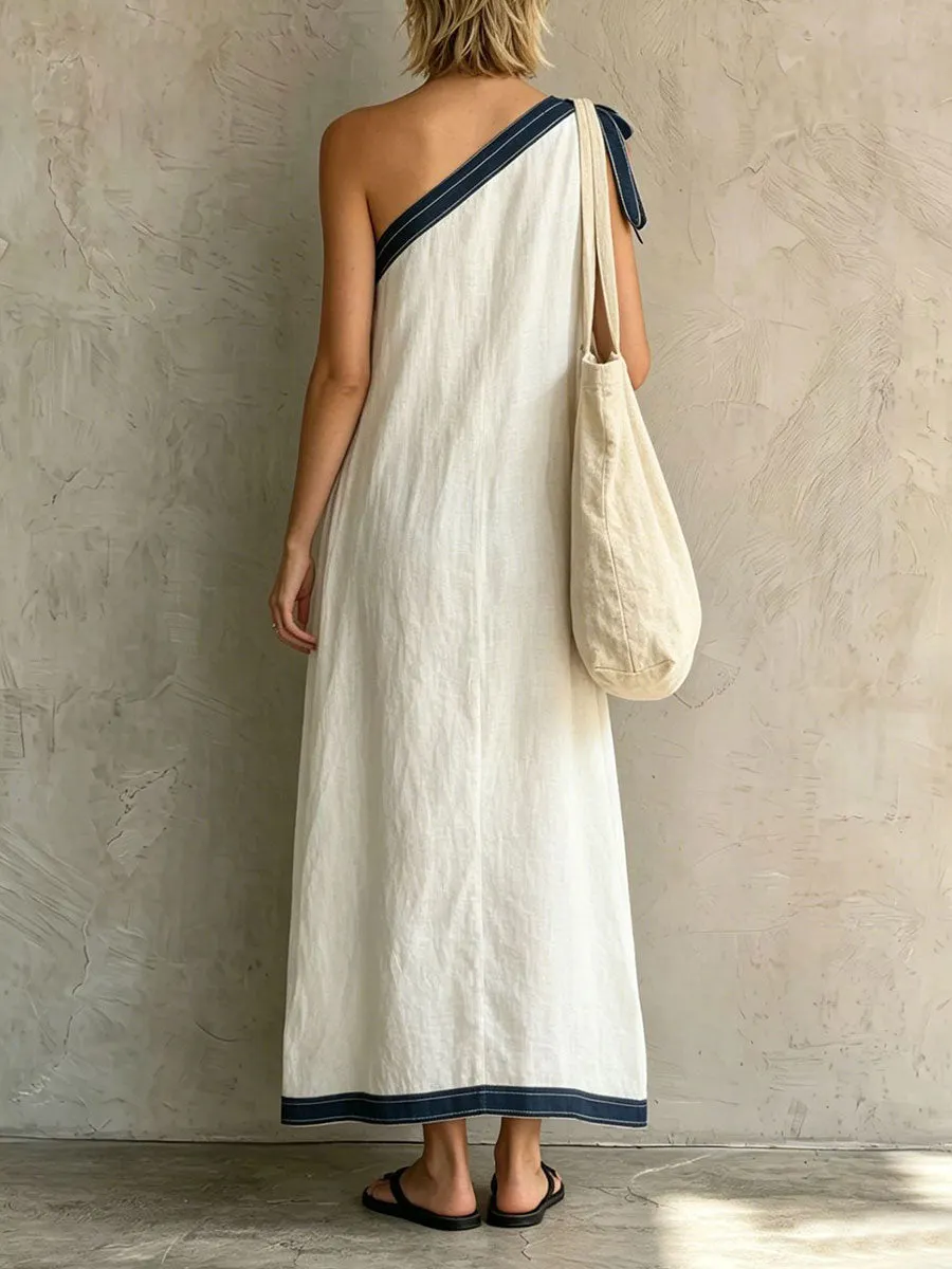 Women's Solid-color Sleeveless Color-block Elegant Dress