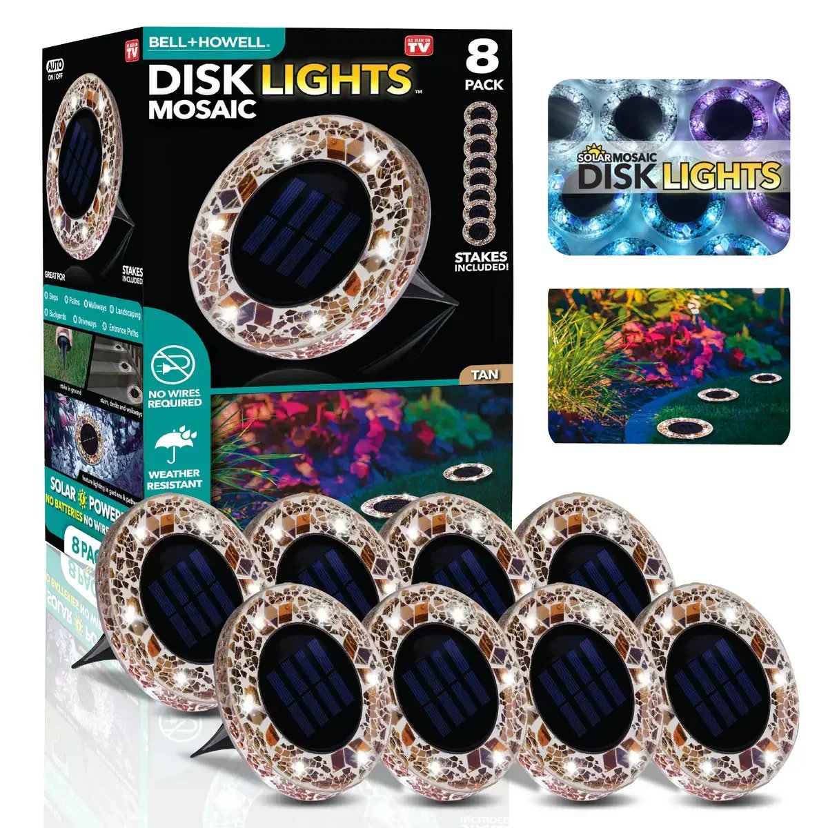 🛋️Solar Mosaic Disk Lights – Waterproof LED Pathway Lights with Auto On/Off