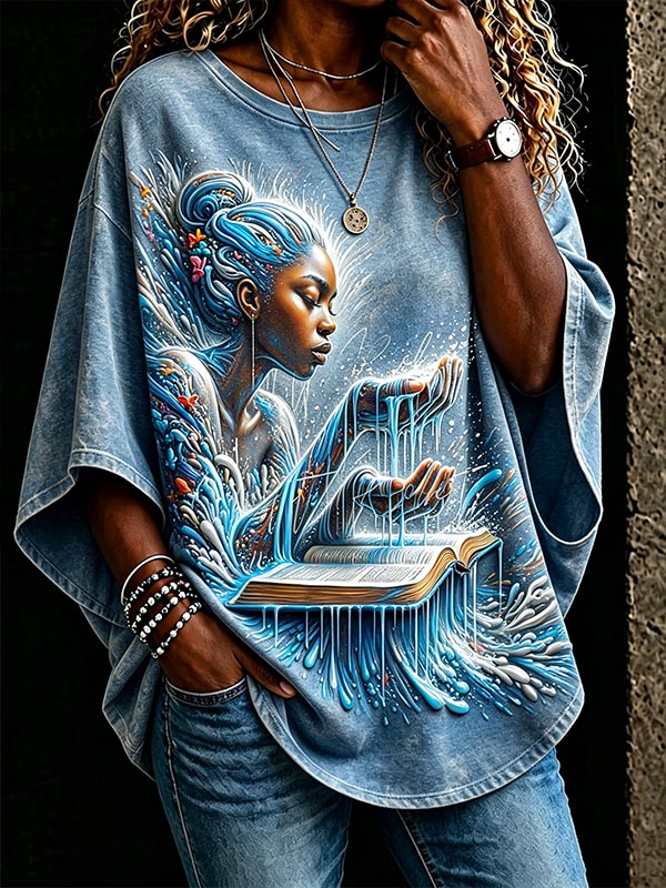 Women's Black Women'S Fluid Knowledge Art Print Casual T-Shirt