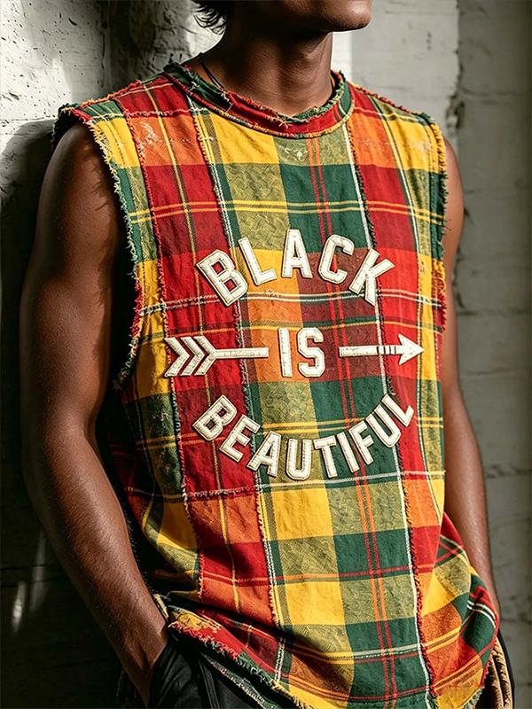 Men's Black Is Beautiful Plaid Art Print Tank Top