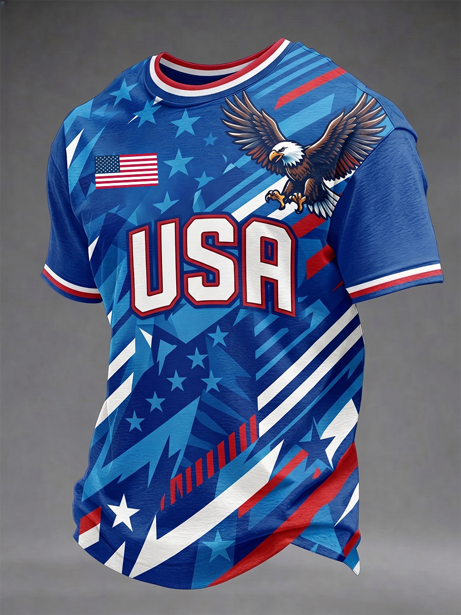 Men's Independence Day Eagle USA Flag Print T-Shirt