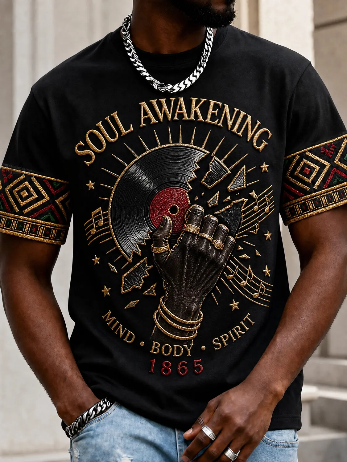 Men's Soul Awakening Mind Body Spirit 1865 Vinyl Record Print Casual T-Shirt