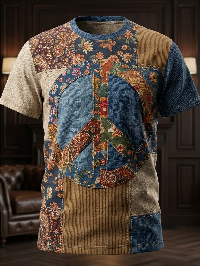 Men's Peace and Friendship Hippie Art Print Casual T-Shirt