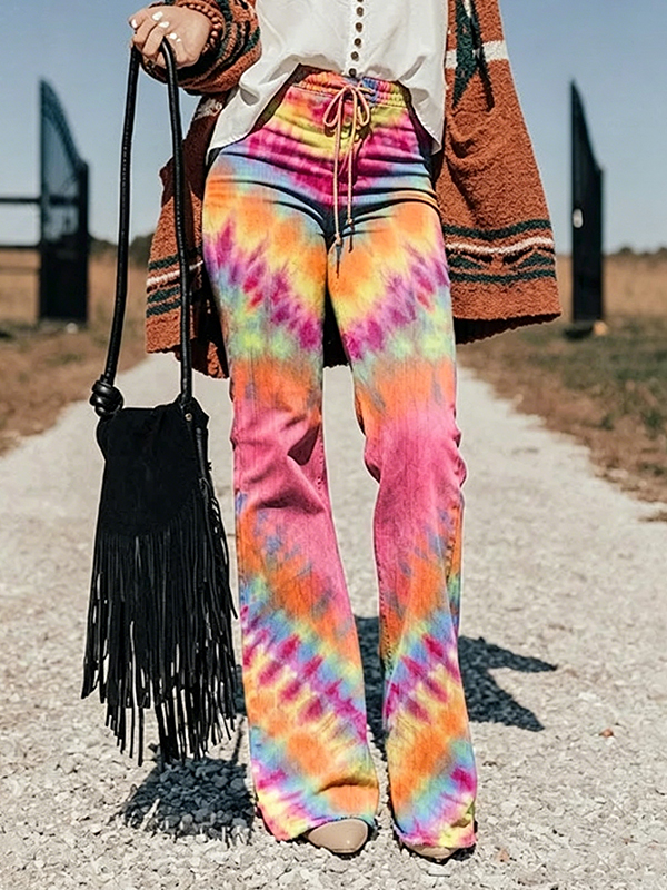 Women's Hippie Heart Shaped Tie-Dye Print Casual Pants
