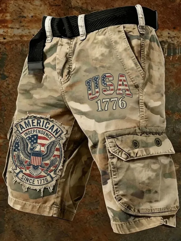 Men's Desert Camo USA 1776 American Independence Art Print Casual Shorts
