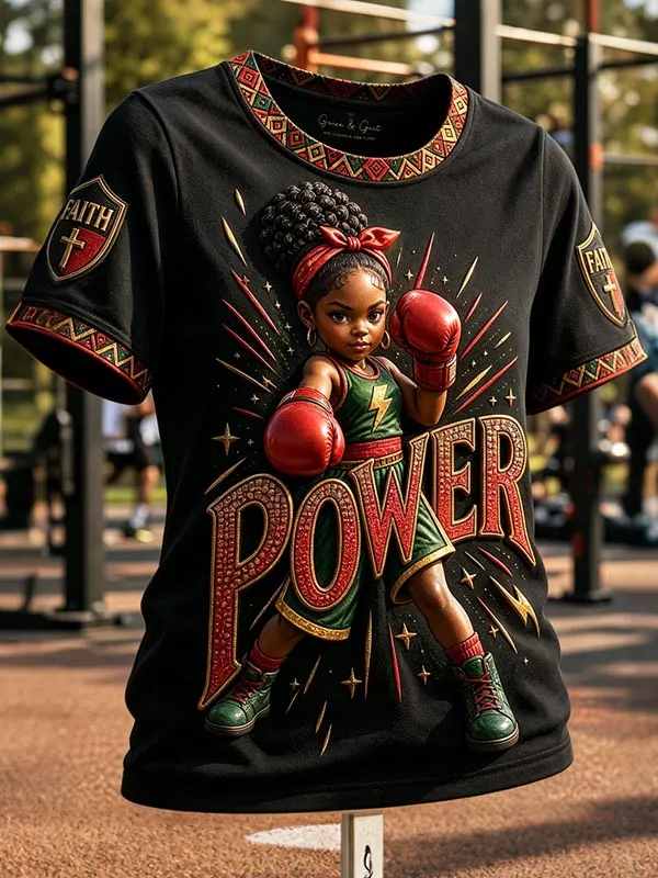 Women's African American Girl Boxing Print Casual T-Shirt