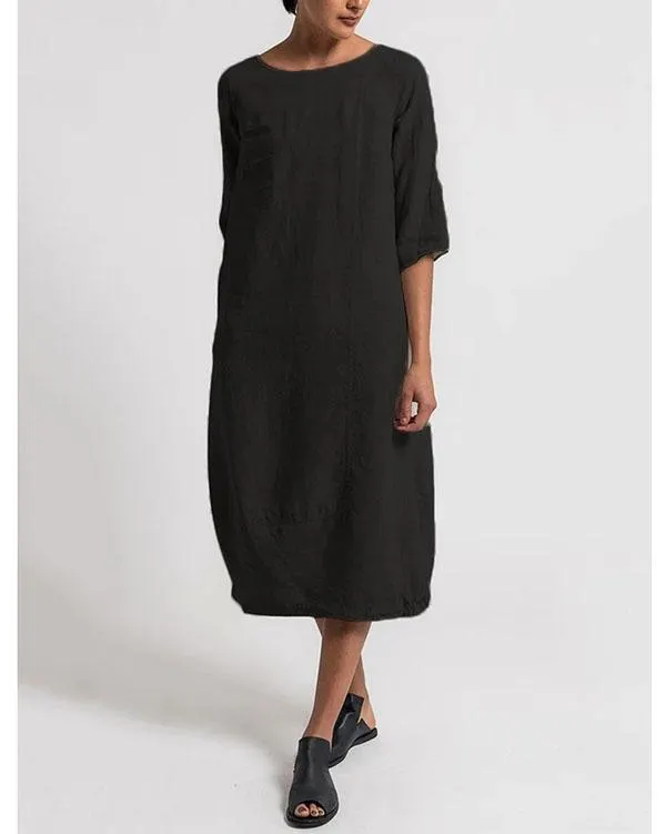 Women Linen Cotton Plus Size Dresses Daytime Solid Dresses
