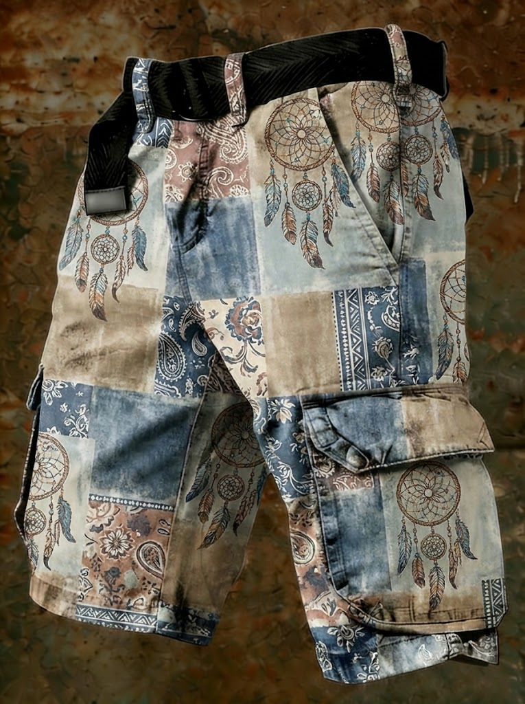 Men's Boho Dreamcatcher Indian Patchwork Art Print Casual Shorts