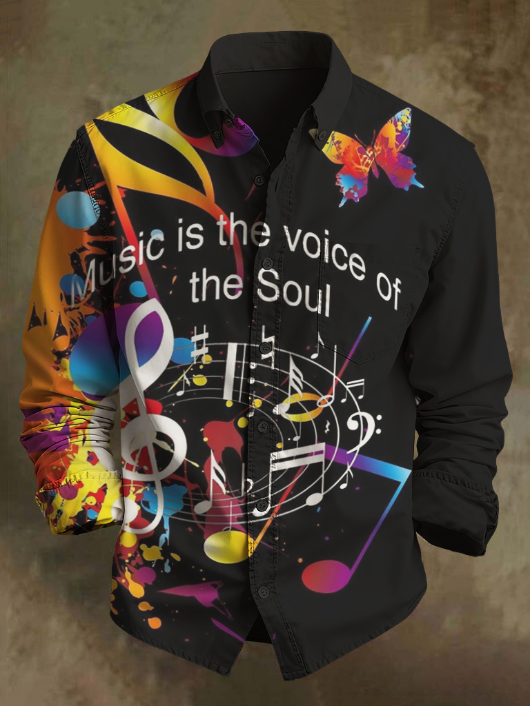 Men's Music is the Voice of the Soul Graffiti Print Long Sleeve Shirt