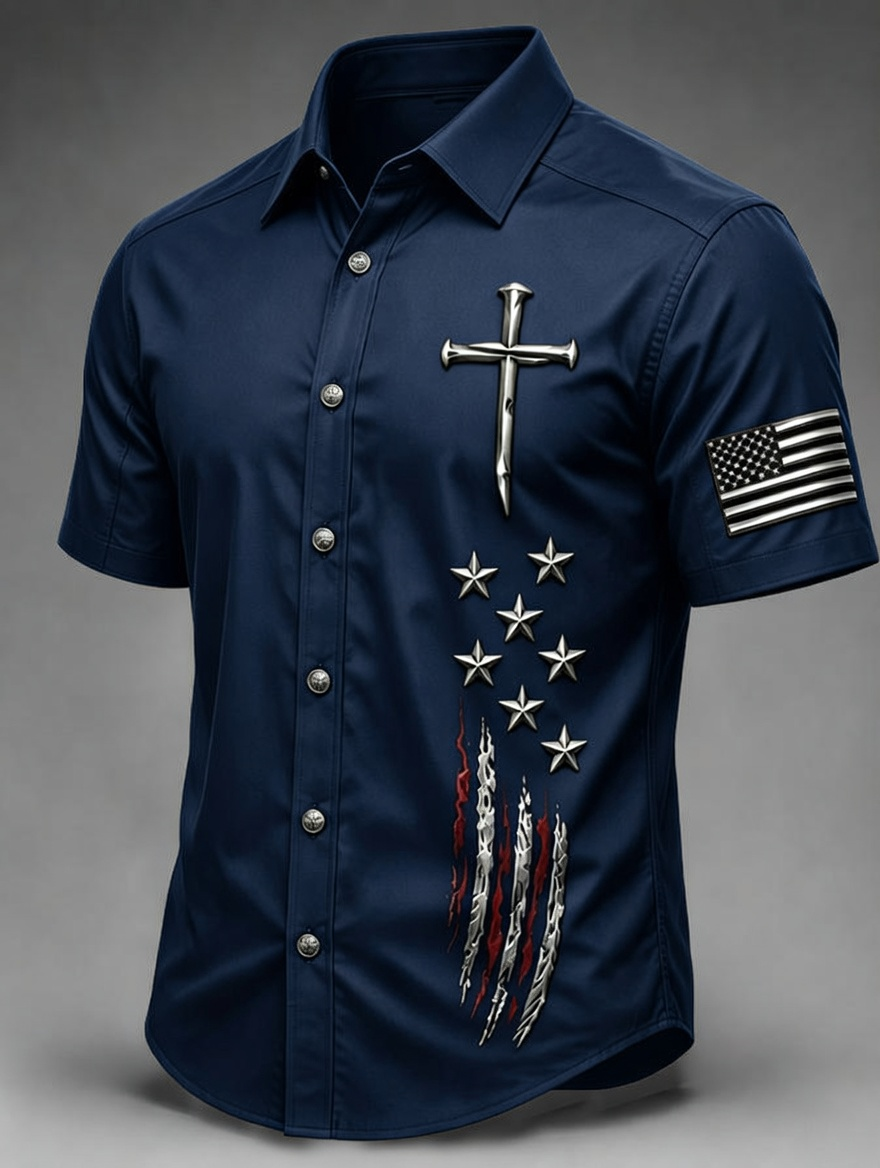 Men's Faith patriotic printed casual shirt