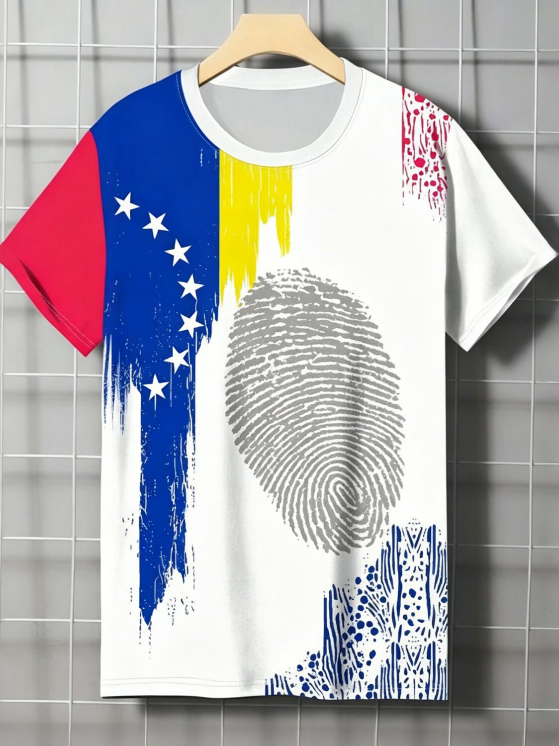 Men's Fingerprint Stars Graffiti Art Print Casual T-Shirt