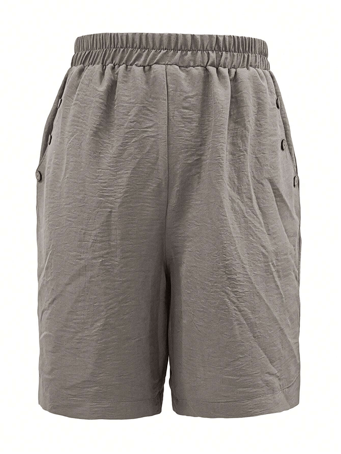 Women's Solid Color Buttoned Loose Casual Shorts (With Pockets)