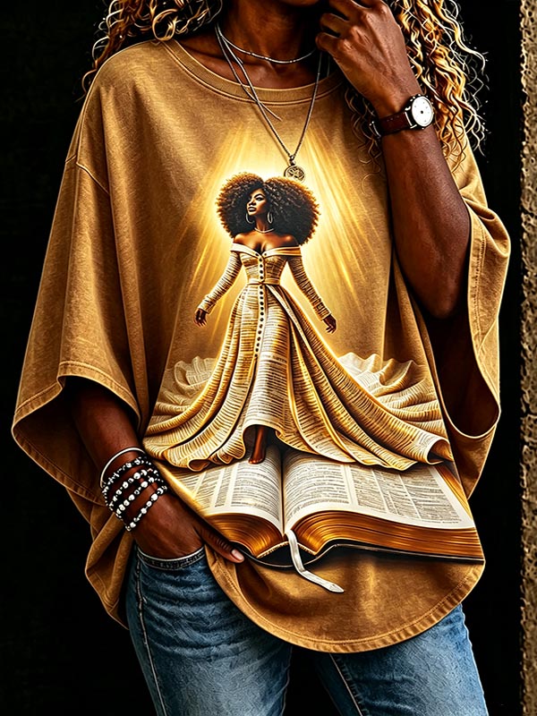Women's Knowledge Queen Reading Art Print Casual T-Shirt