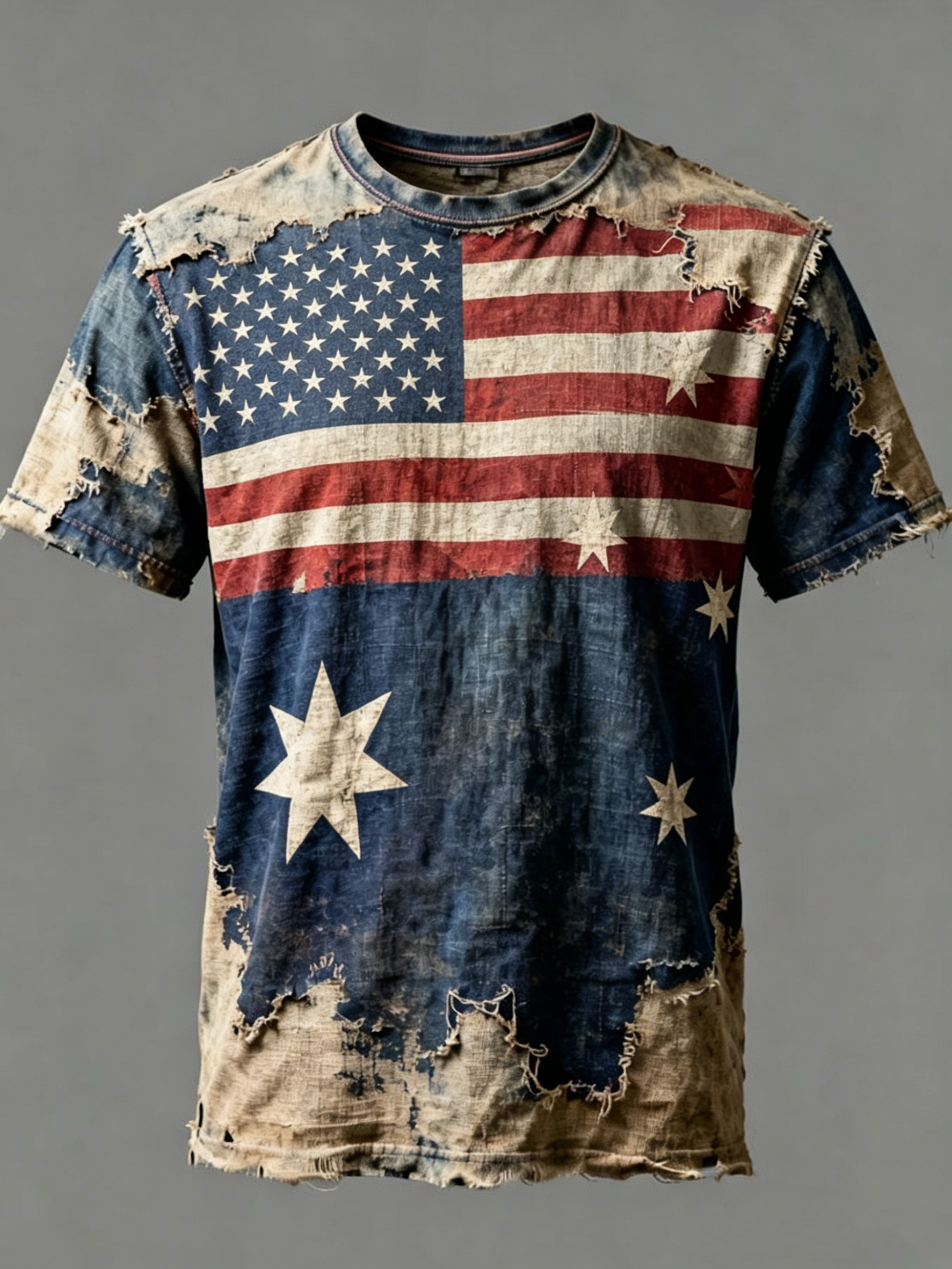 Men's Independence Day Distressed Flag Print Casual T-Shirt