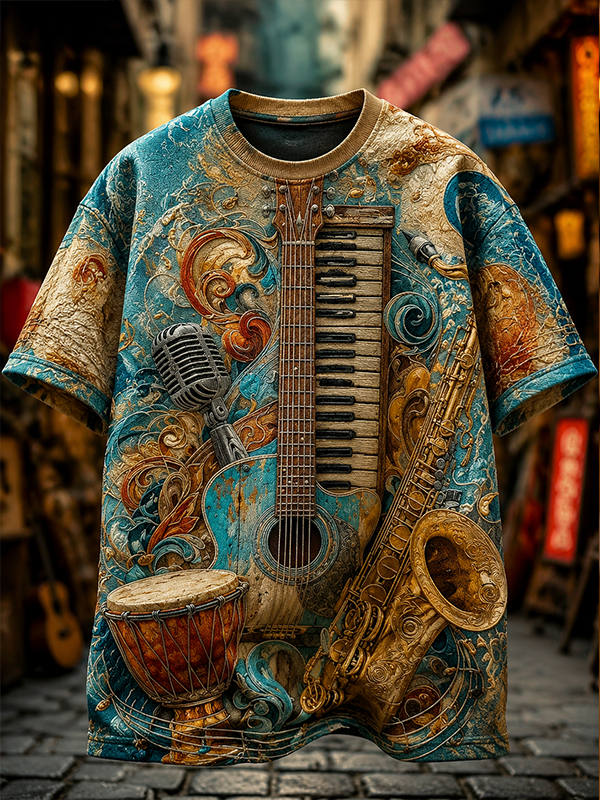 Men's Vintage Musical Instruments Graphic Art Print T-Shirt