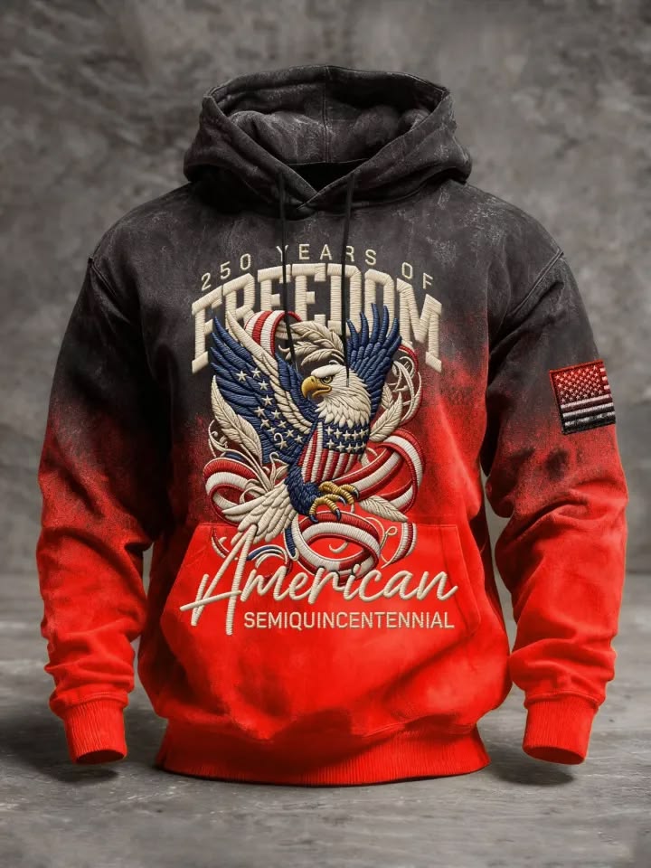 Men's 250 Years Of Freedom American Eagle Colorblock Art Print Pocket Hoodie