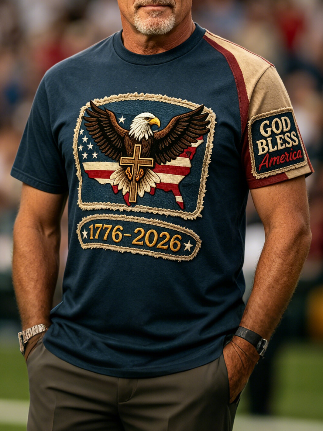 Men's Independence Day Eagle God Bless Print Casual T-Shirt