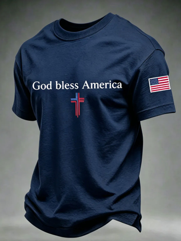 Men's God bless America Flag Faith Print Casual T-Shirt