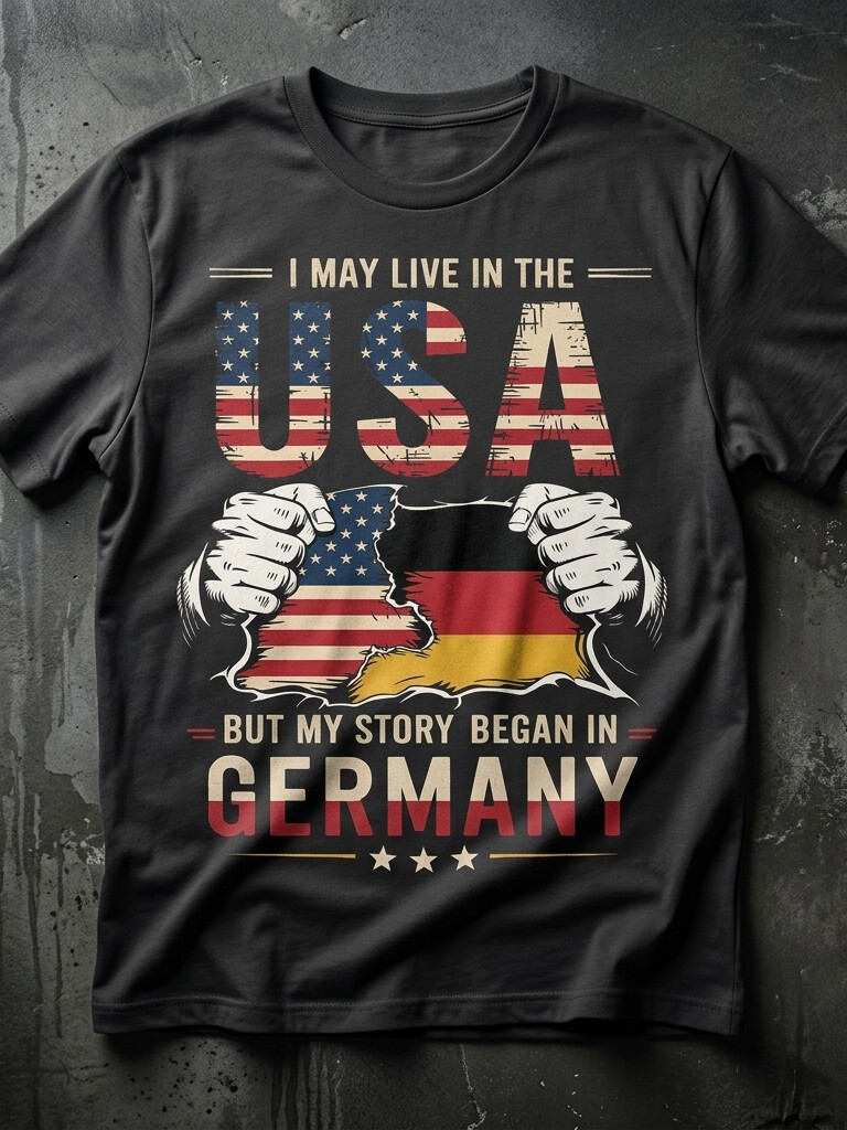 Men's Independence Day  I May Live In The USA, But My Story Began In Germany Print Cotton Casual T-Shirt