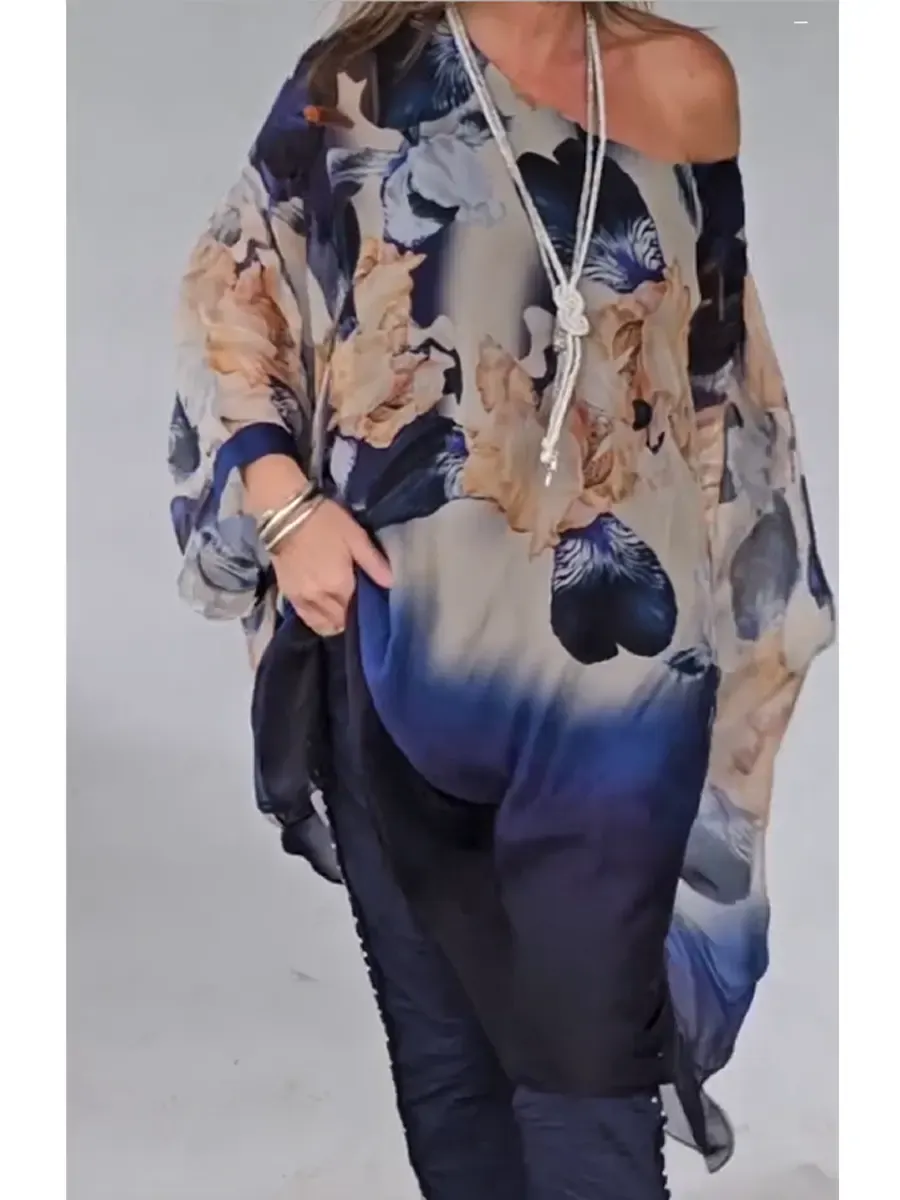 Women's Cozy And Flowing Floral Print Chiffon Top