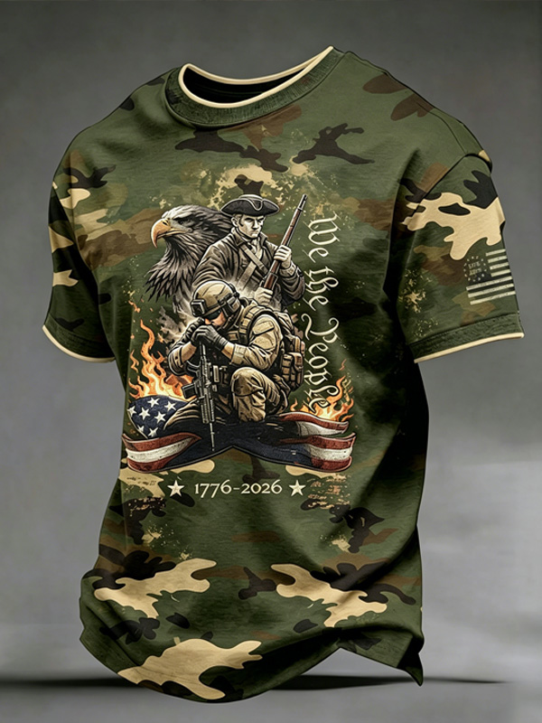Men's Independence Day Warrior Flag Camouflage Print Casual T-Shirt