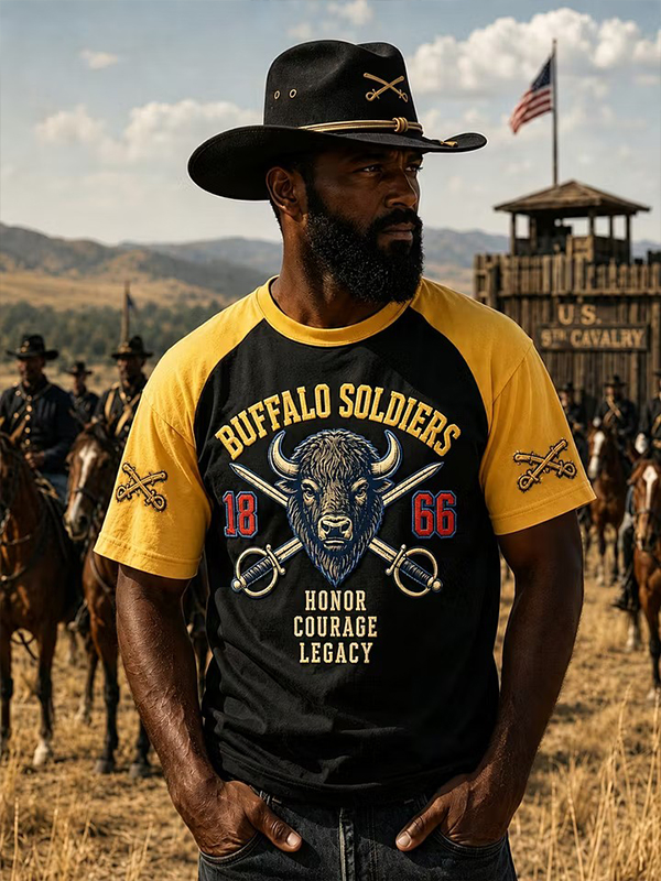 Men's Buffalo Soldier Highland Cattle Honor Courage Legacy Print Casual T-Shirt