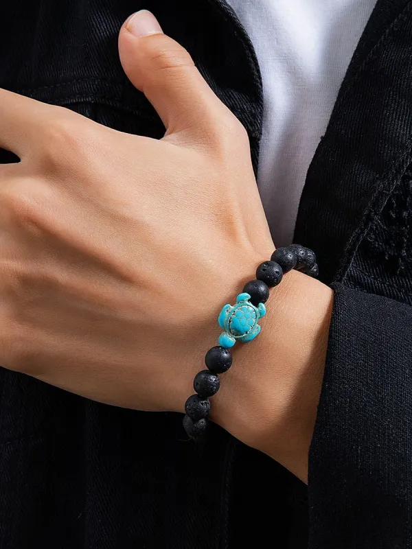 Buddha Stones Howlite Turtle Charm Beaded Bracelet