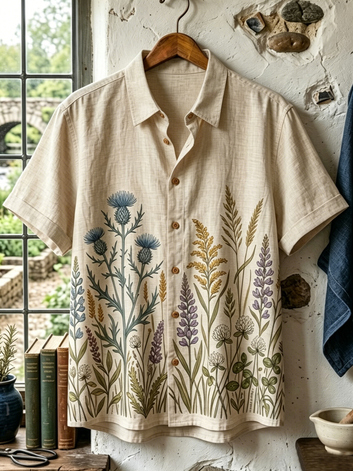 Women's Botanical Art Wildflowers Print Short Sleeve Shirt