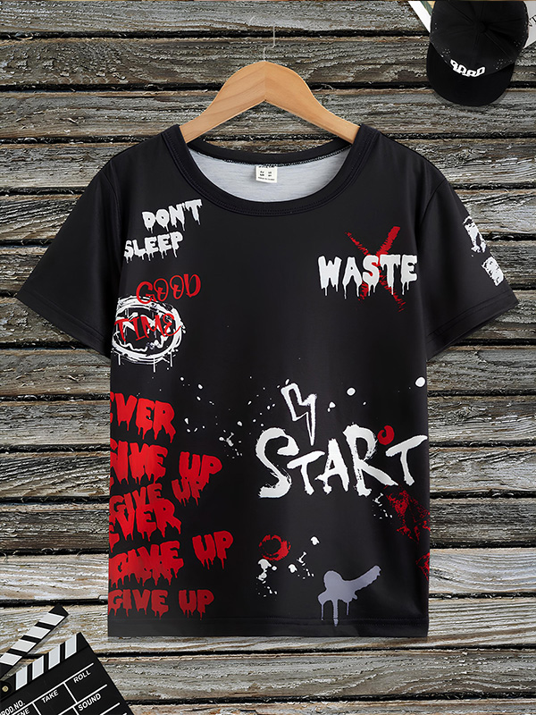 Men's Never Give Up Slogan Graffiti Art Print T-Shirt