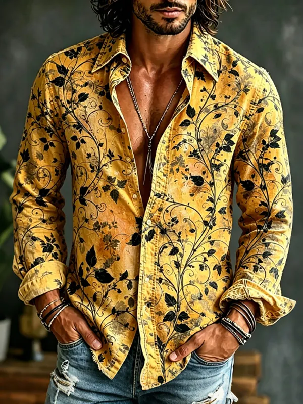Men's Floral Vine Art Print Long Sleeve Shirt