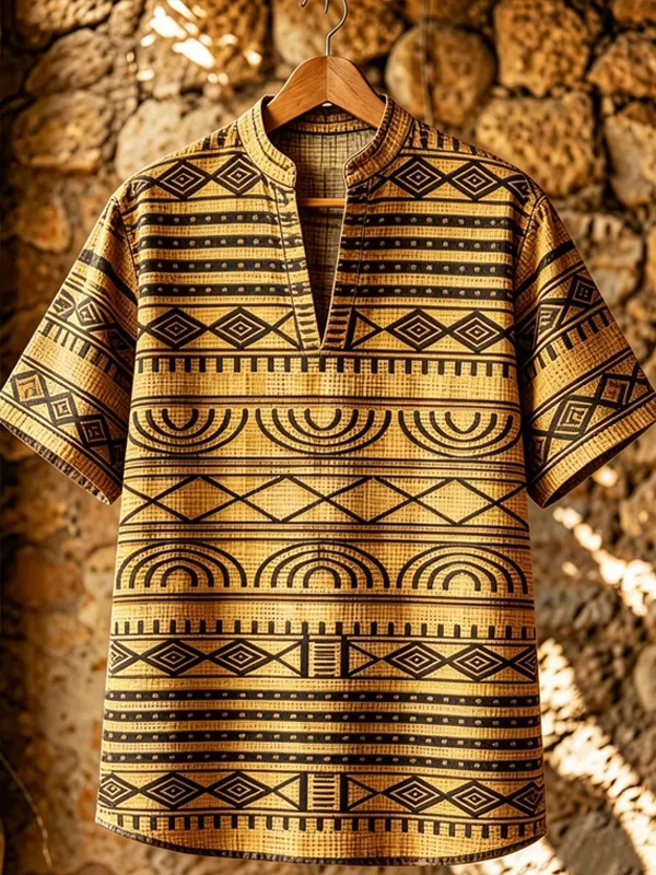 Men's African Tribal Geometric Striped Pattern Art Print V Neck T-Shirt