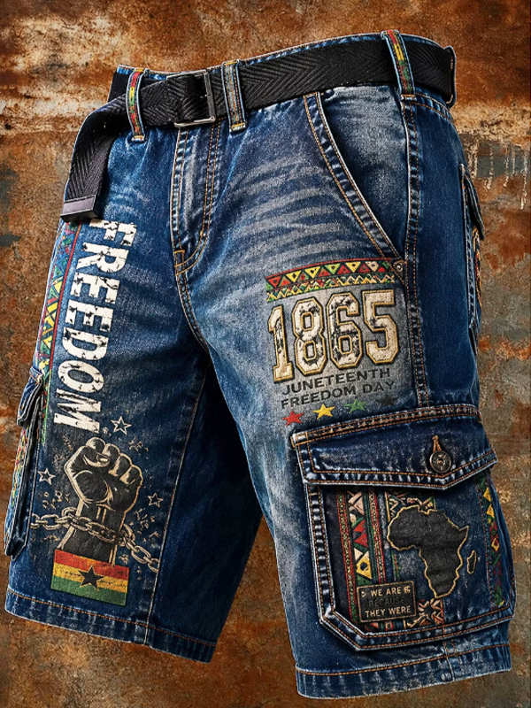 Men's Juneteenth Freedom Breaking Every Chain Graphic Print Cargo Shorts