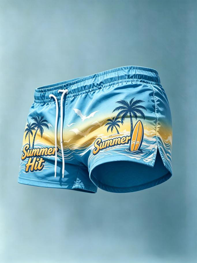 Men's Summer Hit Beach Art Print Casual Shorts