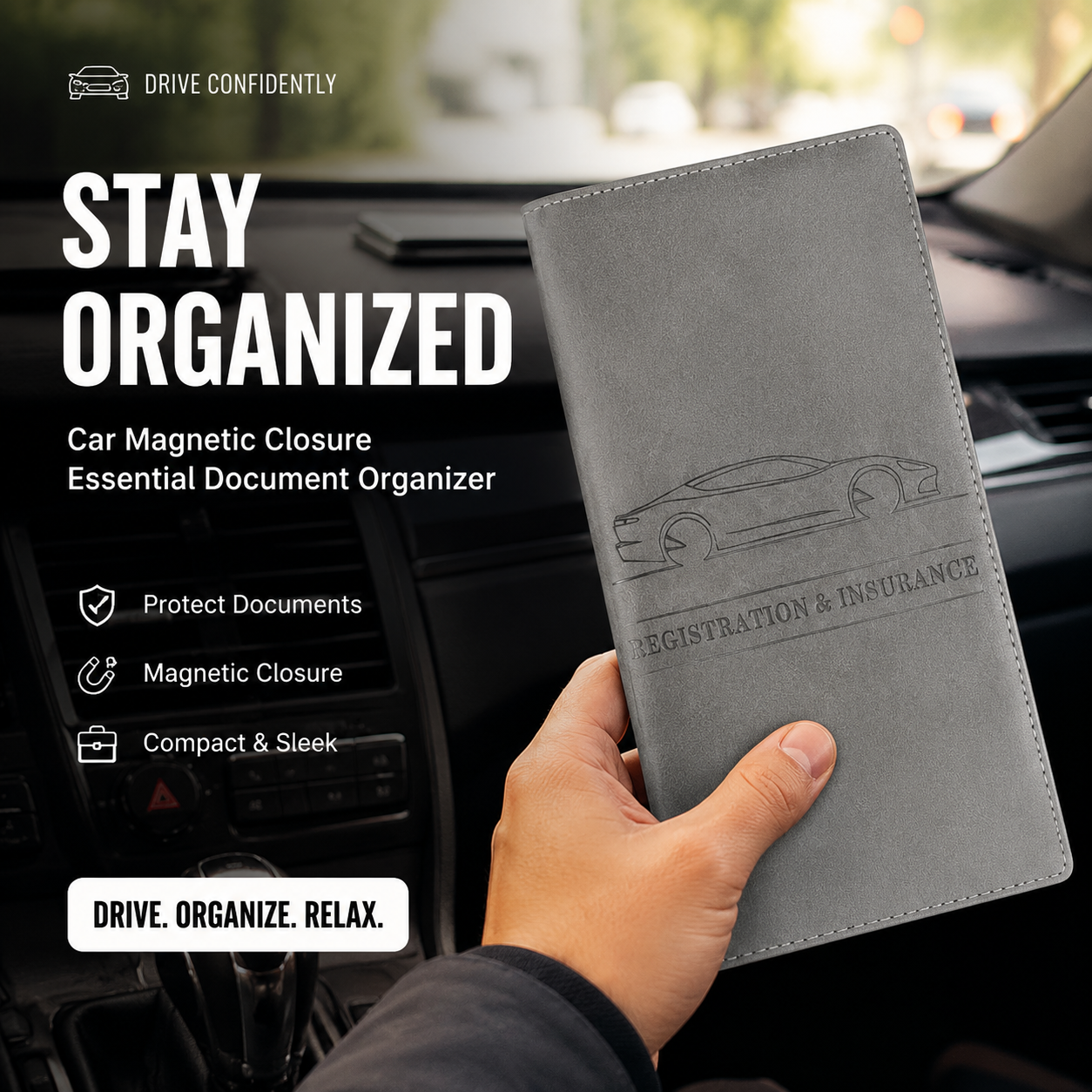 📢📢50% OFF !! ⏰Car Magnetic Closure Essential Document Organizer