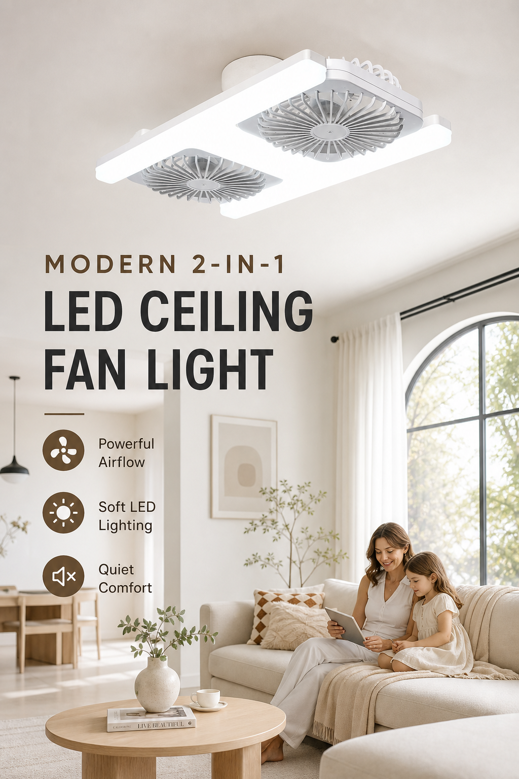 Modern 2-in-1 LED Ceiling Fan Light