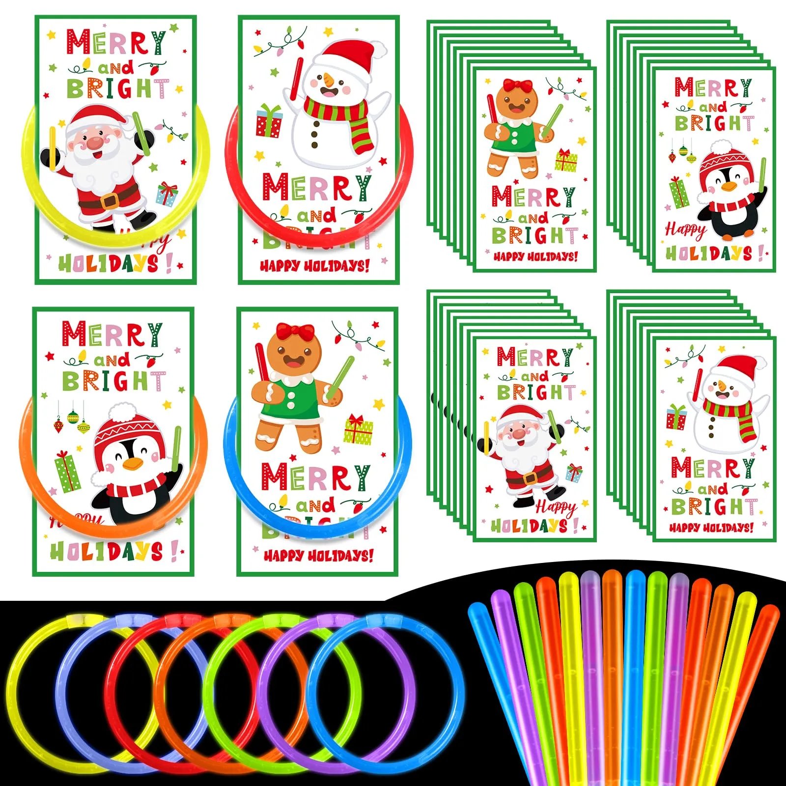 36 Pcs Christmas Gifts Merry Christmas Cards with Glow Sticks