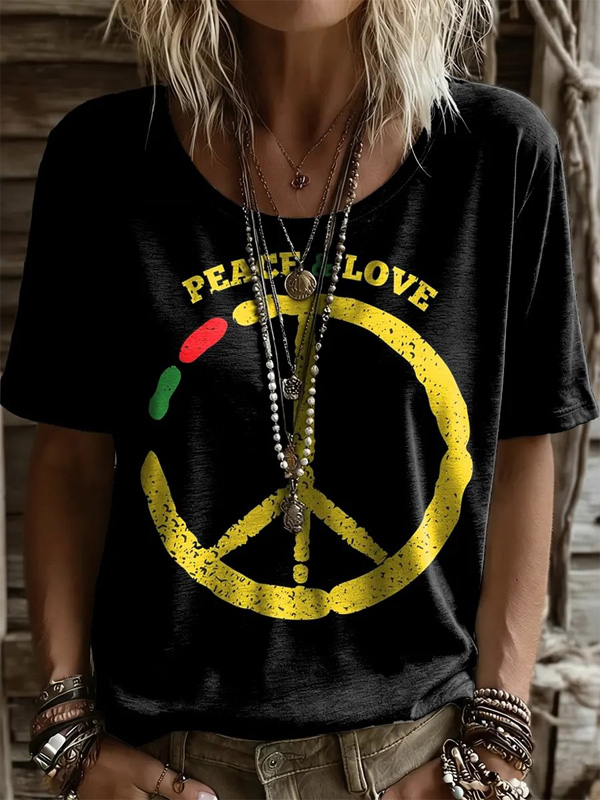 Women's Peace and Love Graphic Print Casual T-Shirt