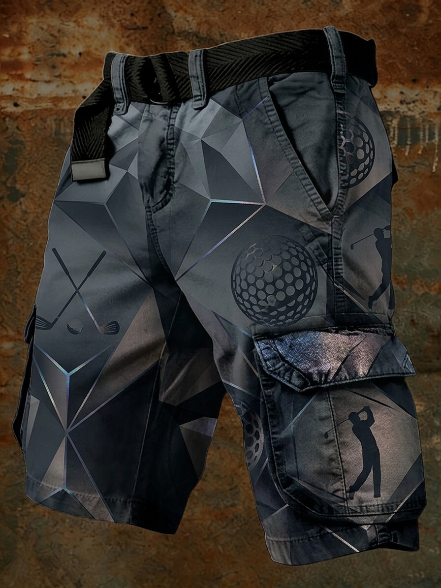 Men's Golf Lines Geometric Art Pattern Print Cargo Shorts