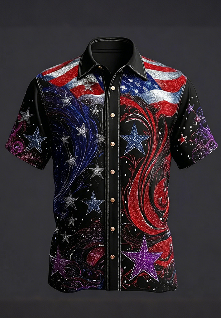 Star Flag Art Print Men's Independence Day Shirt