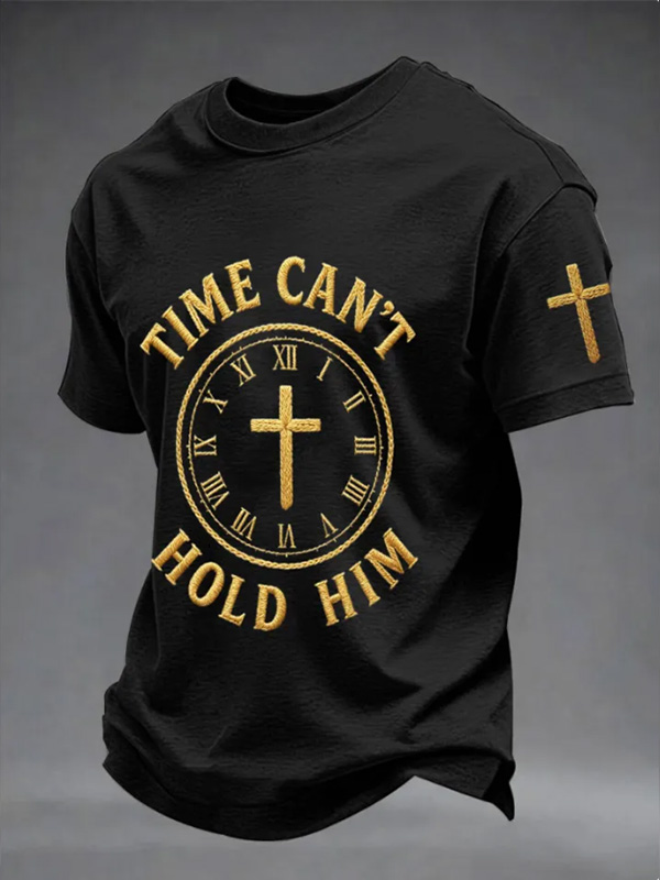 Men's Time Can't Hold Him Cross Religious Print T-Shirt
