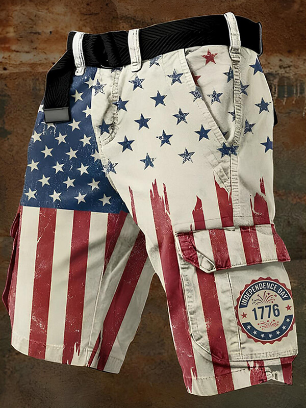 Men'S Retro Patriots Independence Day Art Print Denim-Like Casual Shorts